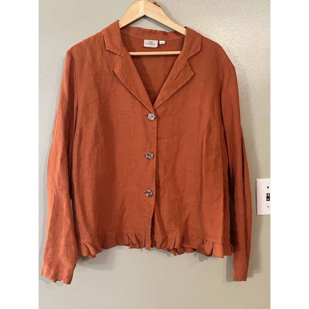 Hot Cotton Rusty Tired Hem Button Down Blazer 100% Linen Size XL